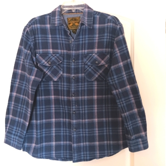 Men's Thick Flannel Cotton Blue Gray Shirt Pockets Buttons Medium - Picture 1 of 14